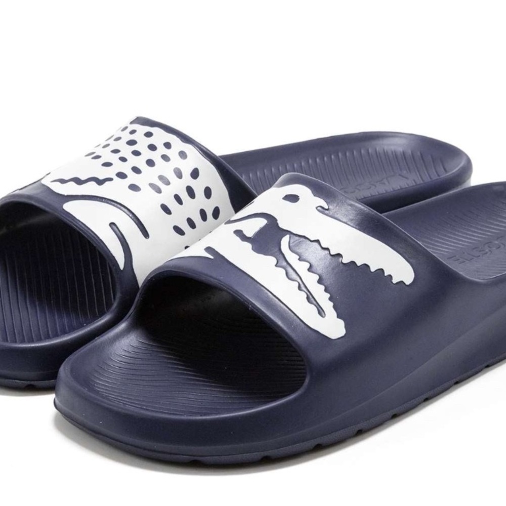 Lacoste Navy and White Slide Sandals